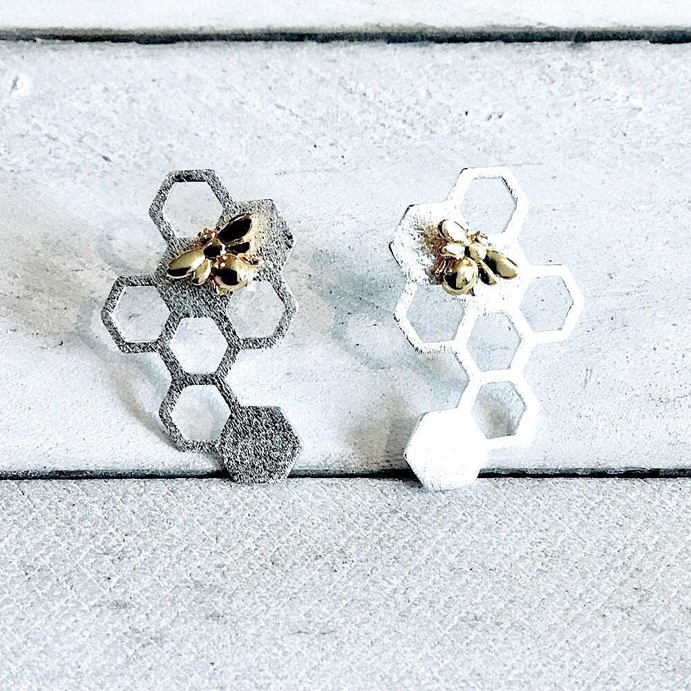 SILVER AND GOLD honeycomb earrings